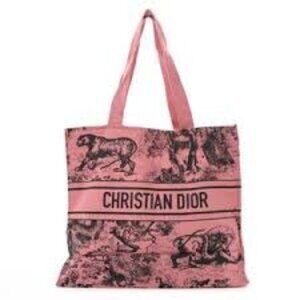 CHRISTIAN DIOR Straw Dioriviera Tote PINK / GRAY